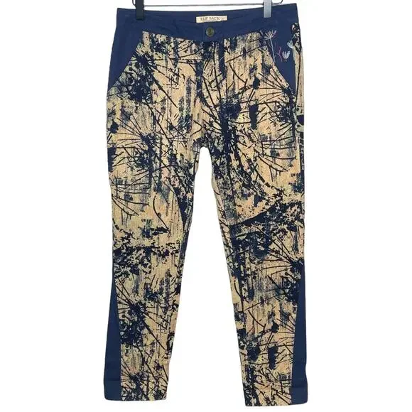 ELF SACK navy abstract print artsy statement slim leg pants size large - Picture 2 of 8